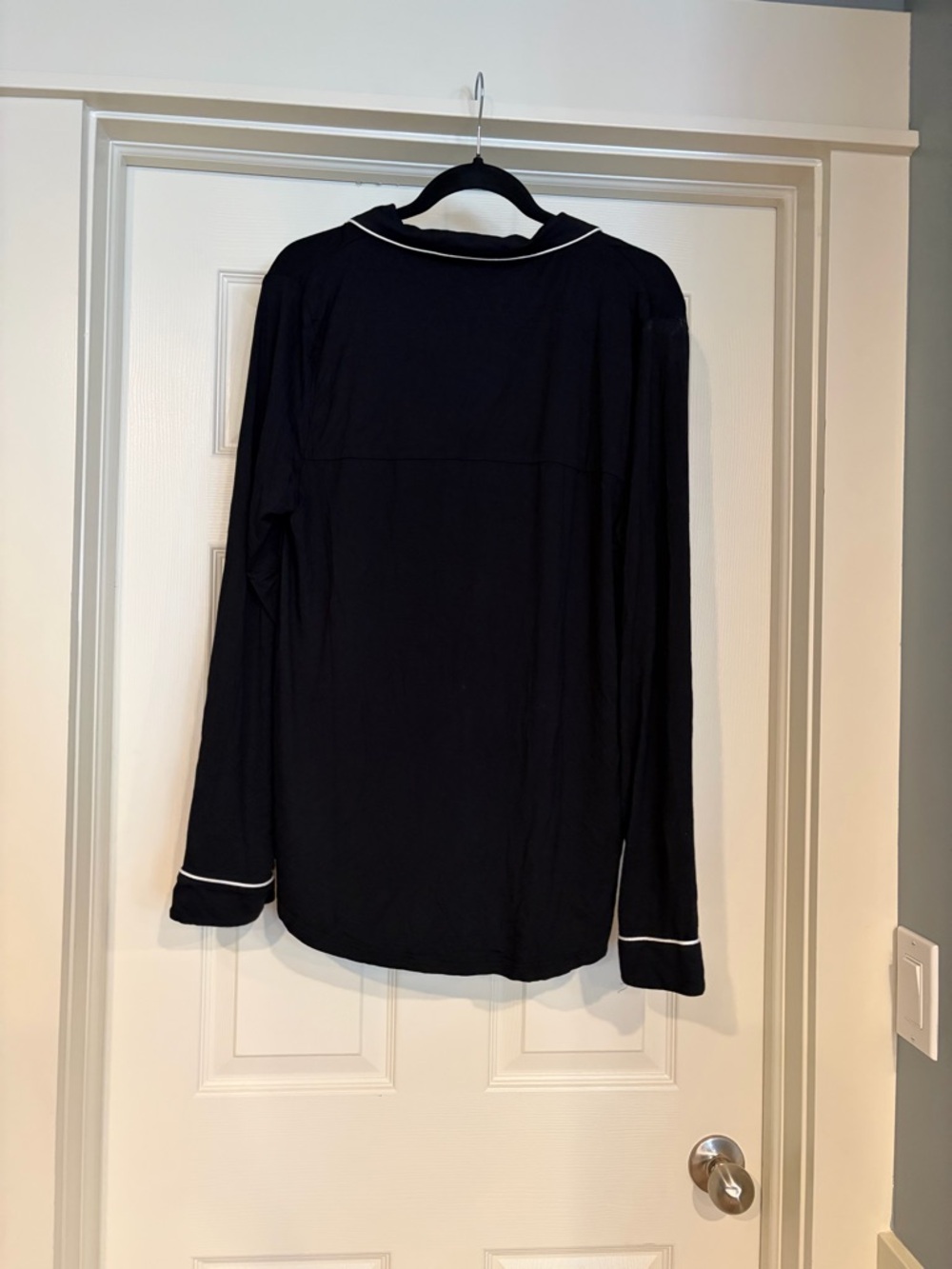 Women's Tall Bamboo Black Pajama Top with White Piping Cozy Earth - Picture 2 of 3